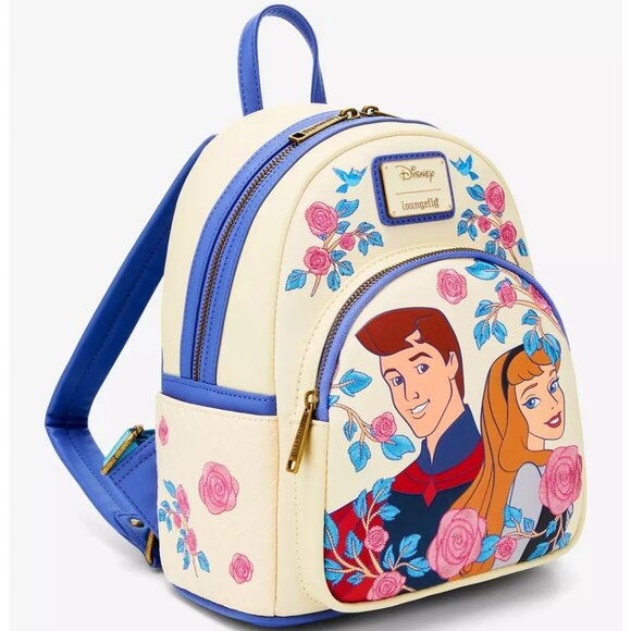 Loungefly Disney Sleeping Beauty Mini Backpack Aurora & Phillip Roses Floral Bag - Picture 2 of 4
